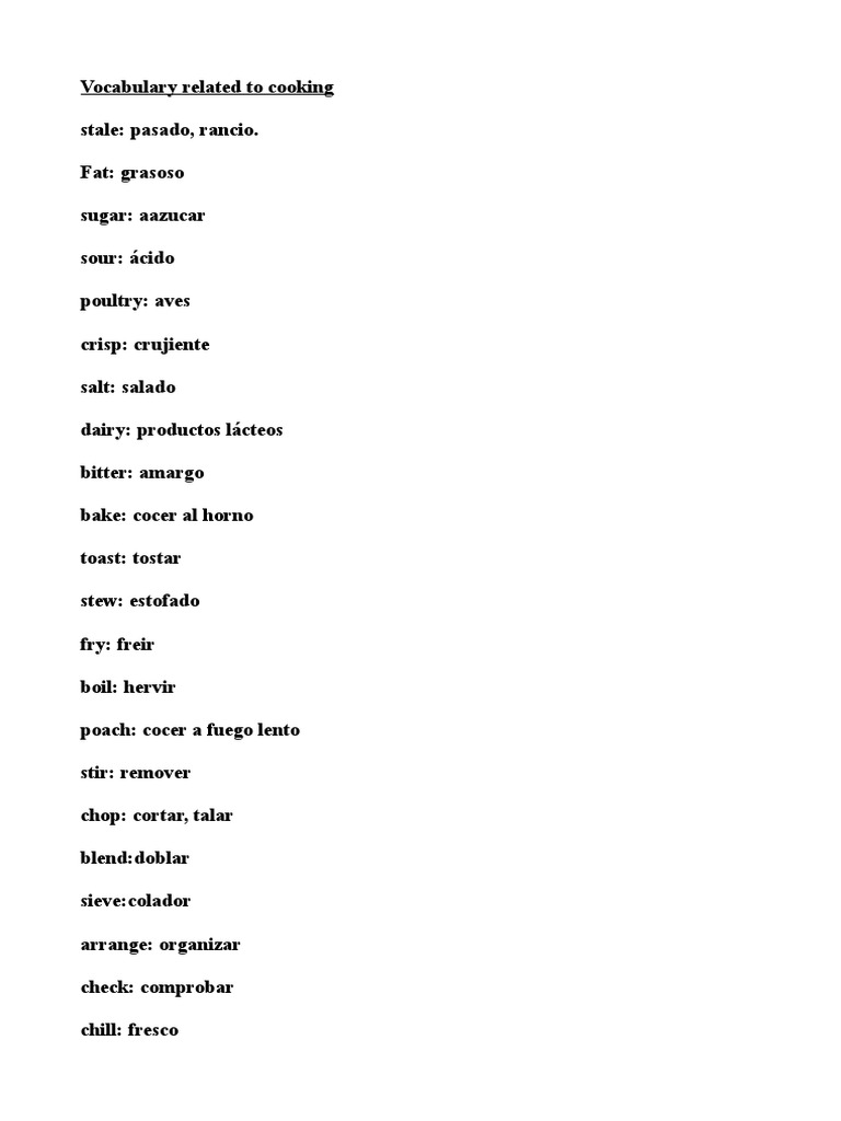 Cooking Vocabulary Essentials | PDF | Food And Drink Preparation ...