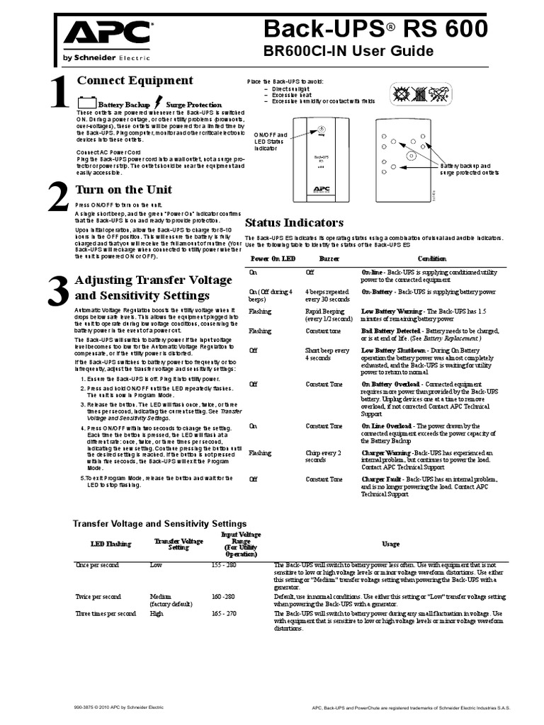 APC RS-600 UPS Manual | Power (Physics) | Electrical Equipment