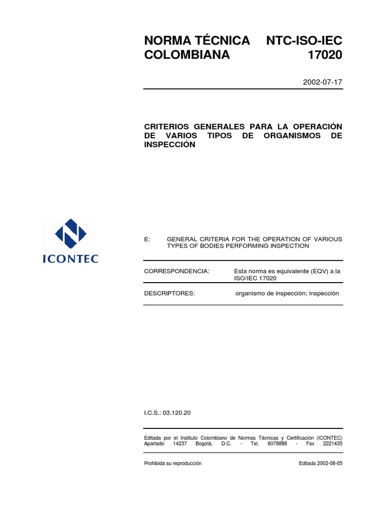 Norma Técnica NTC-ISO-IEC 17020 | PDF | Iso 9000 | Calidad (comercial)