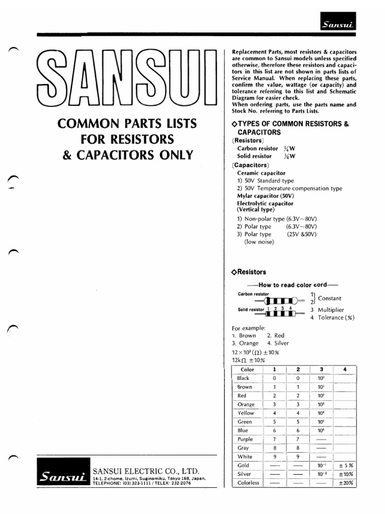 Sansui Common Parts List PDF