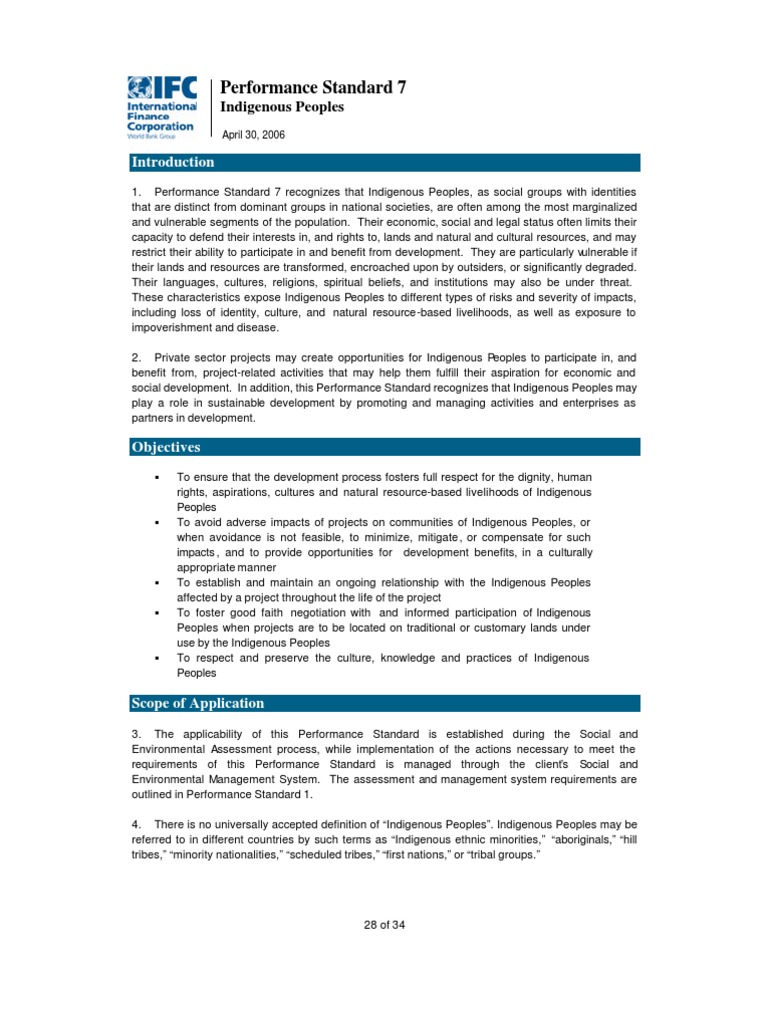 IFC Performance Standard 7 Overview | PDF | Indigenous Peoples | Ethnic ...