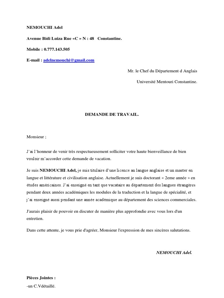 Lettre Demande De Vacances