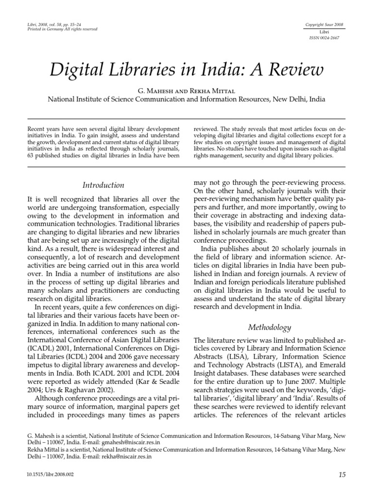 Digital Library in India PDF Digital Library Libraries