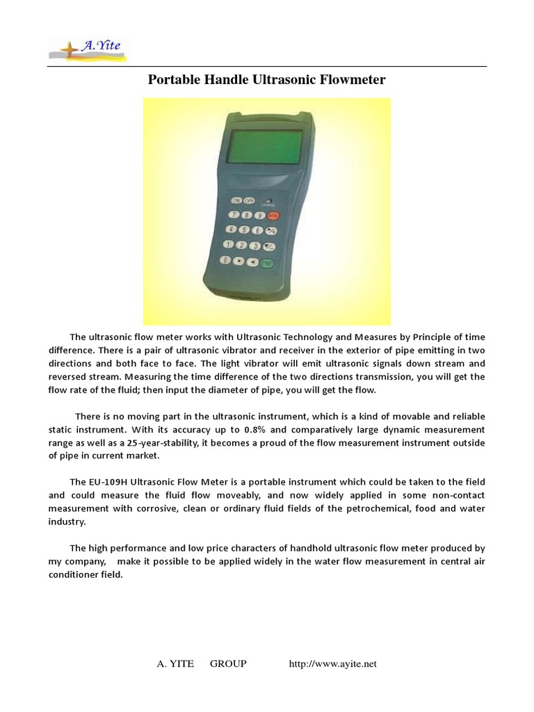 Portable Ultrasonic Flowmeter Specs | PDF | Flow Measurement | Ultrasound