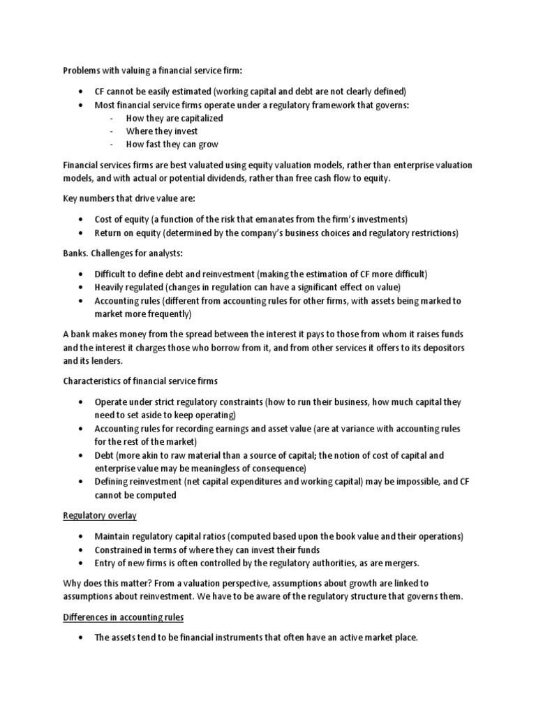 Damodaran Financial Services Valuation PDF Financial Capital Banks