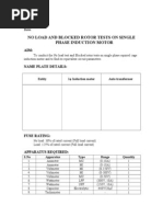 No Load and Blocked Rotor Tests On Single Phase Induction Motor