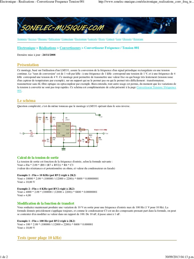 Convertisseur Fréquence/Tension LM331 PDF Fréquence Électronique — free download