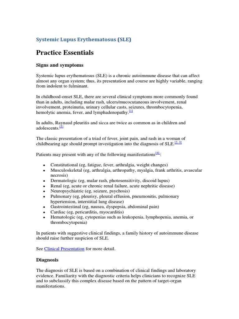 SLE Diagnostic Criteria and Presentation | PDF | Systemic Lupus ...
