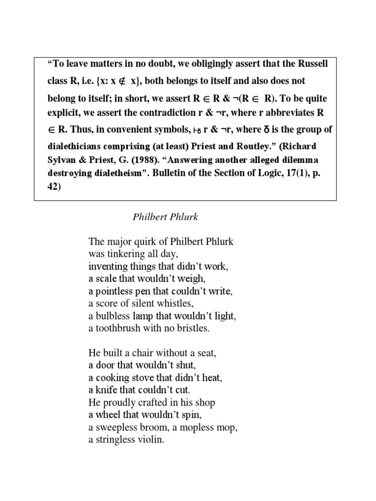 Dialetheism and the Russell Class R | PDF | Logic | Deductive Reasoning