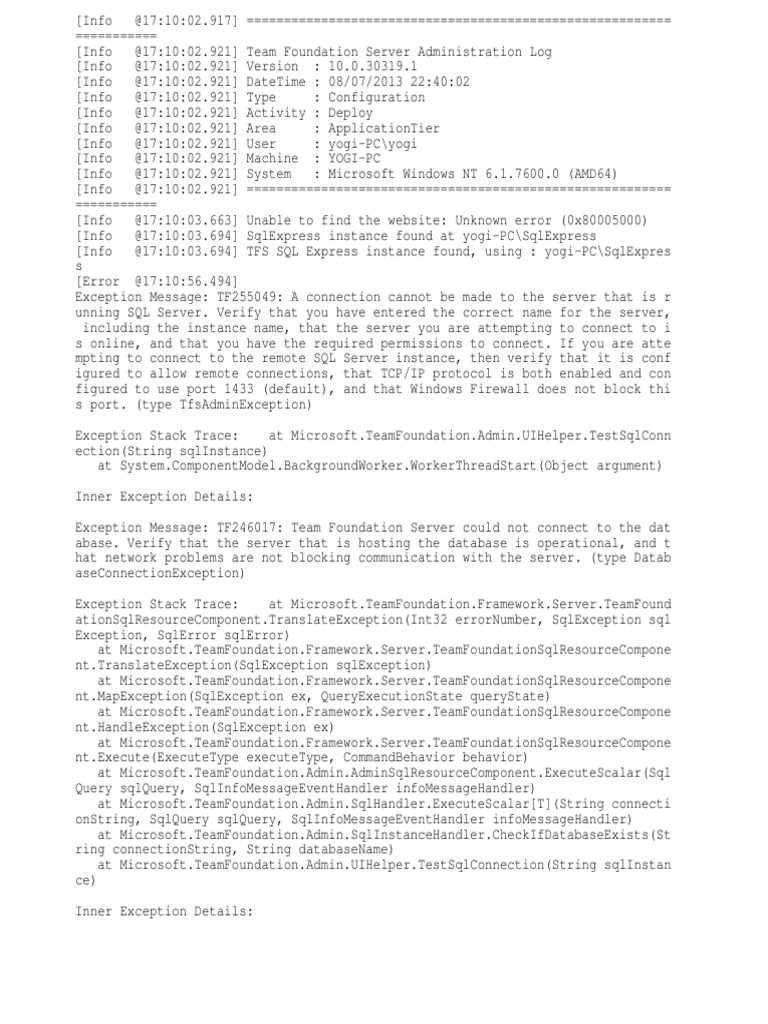 Tfs Log | PDF | Microsoft Sql Server | Superuser