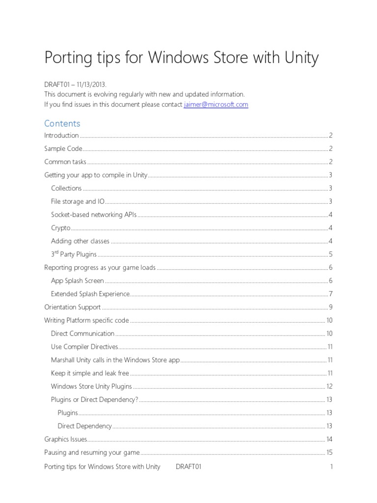 Porting Tips Windows Store Unity 02 | PDF | Extensible Application ...