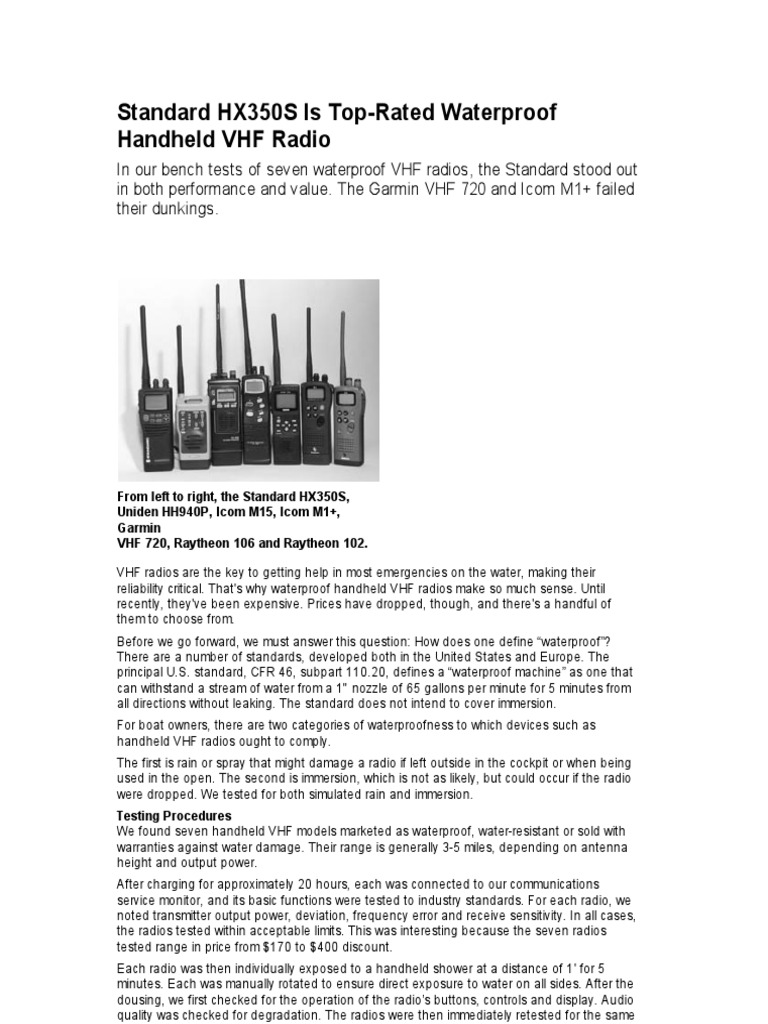 Standard HX350S Is TopRated Waterproof Handheld VHF Radio