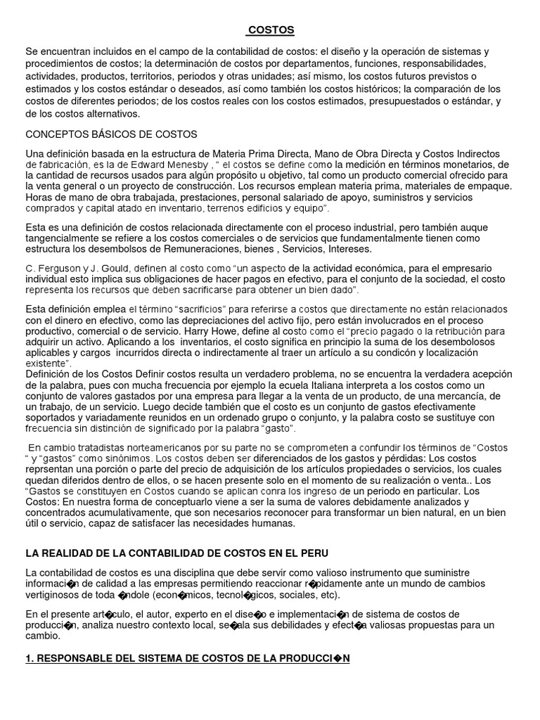 Análisis y Definición de Costos Empresariales | PDF | Costo | Contabilidad