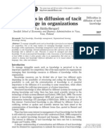 Difficulties in Diffusion of Tacit Knowledge in Organizations