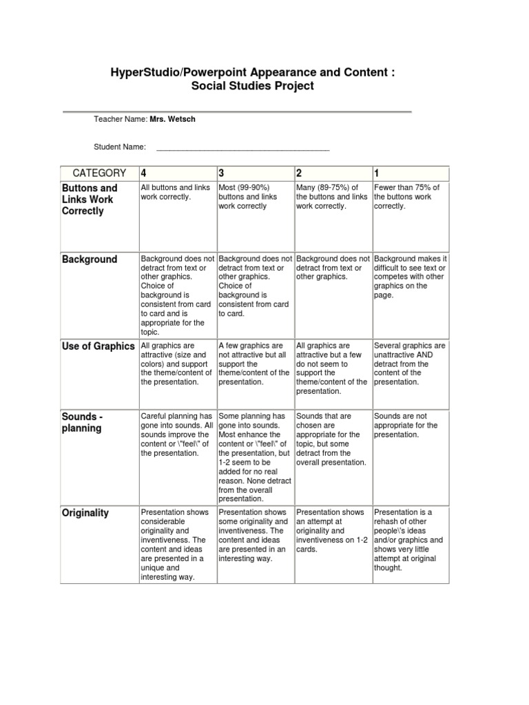 Social Studies PPT Rubric PDF Grammar Cognition