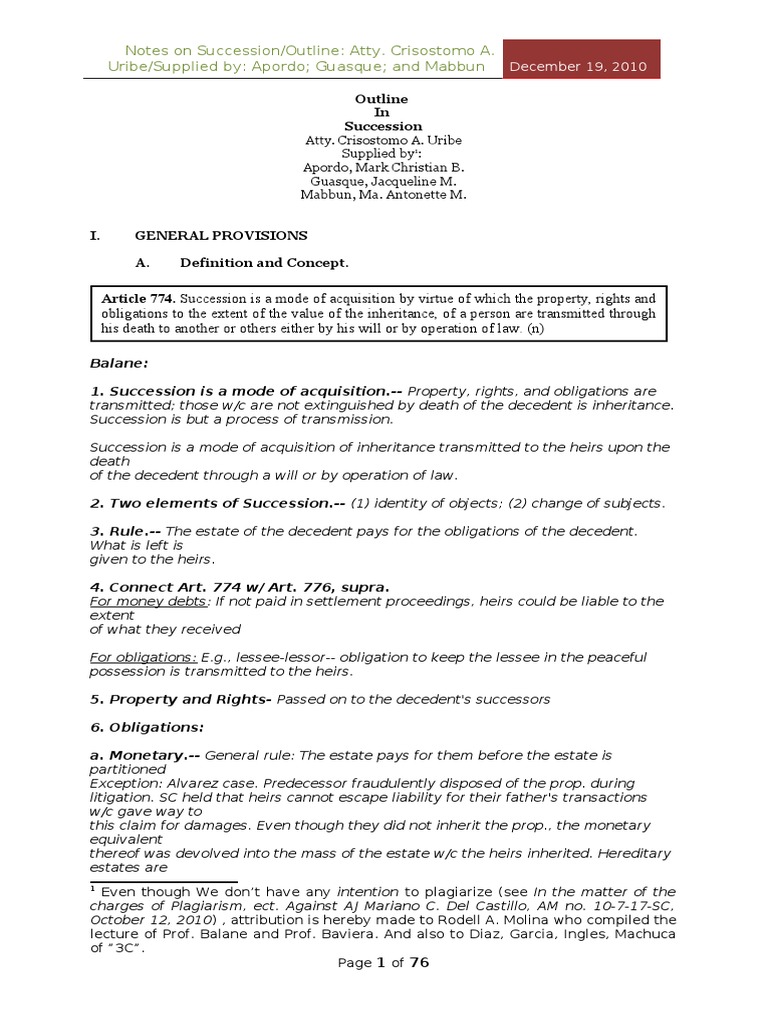 Succession Law Overview and Principles | PDF | Law