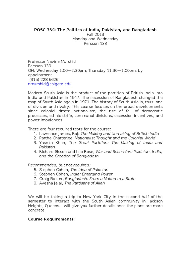 Politics of South Asia - Fall 2013 | PDF | Forms Of Government ...