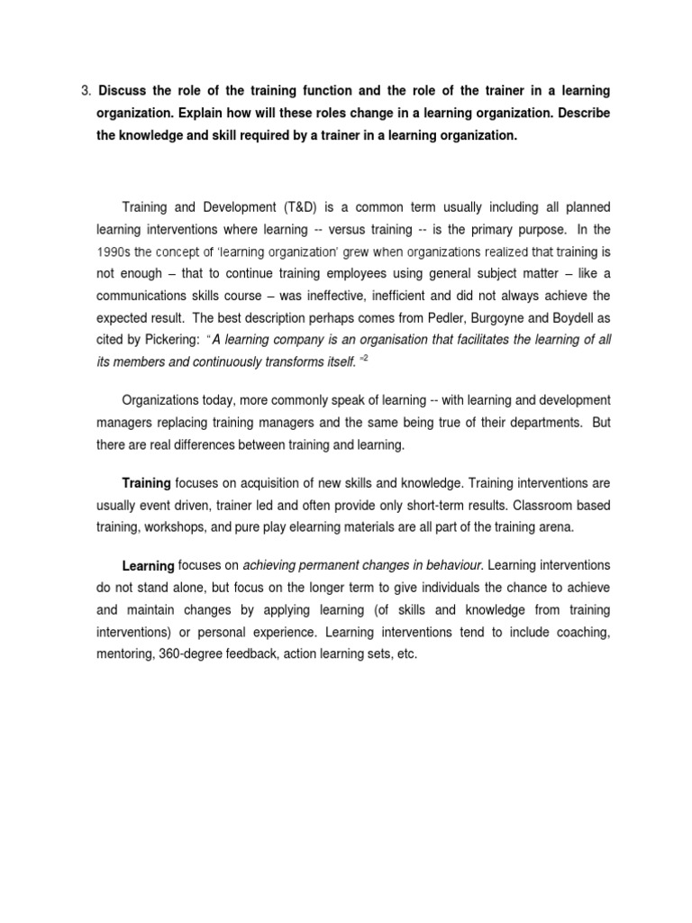 Role of Training in Learning Organizations | PDF | Facilitator | Learning