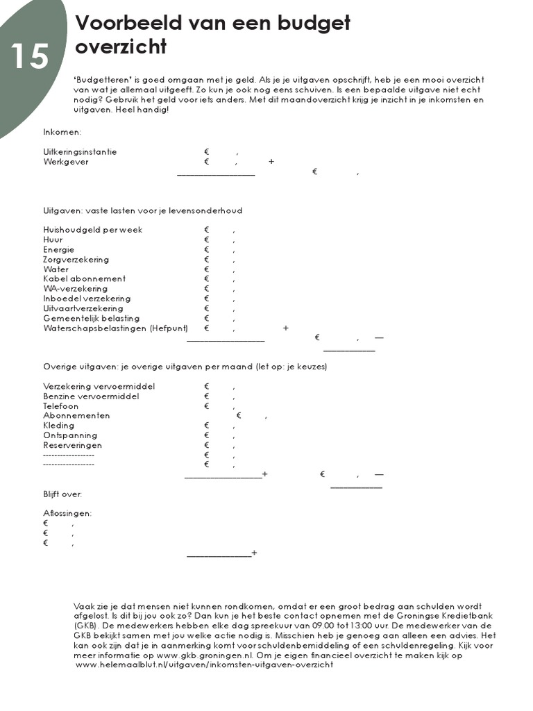 Voorbeeld Van Budget Overzicht | PDF