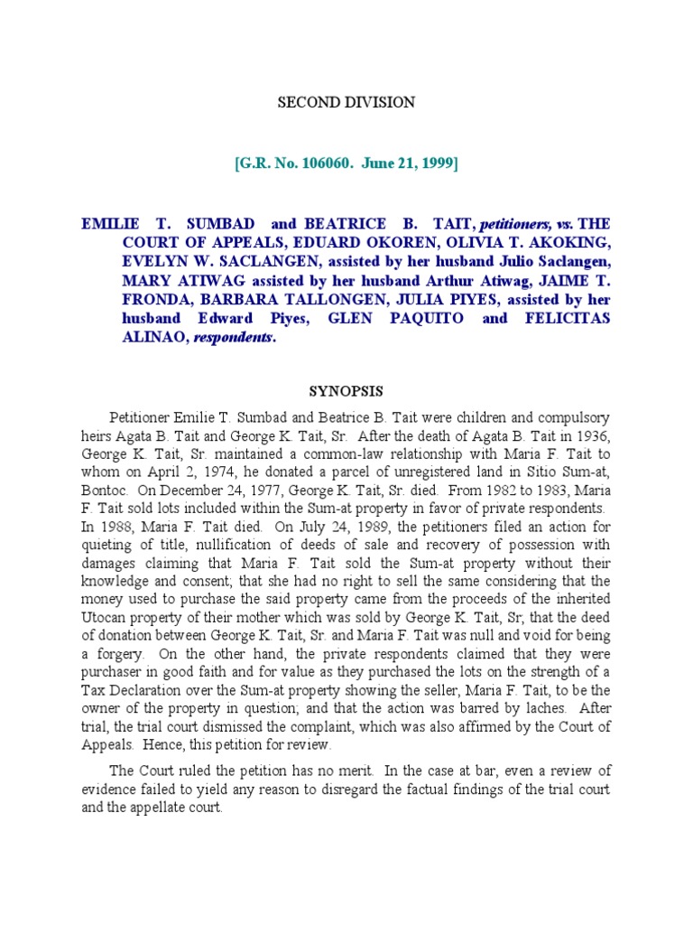 Sumbad Vs CA PDF Laches (Equity) Common Law