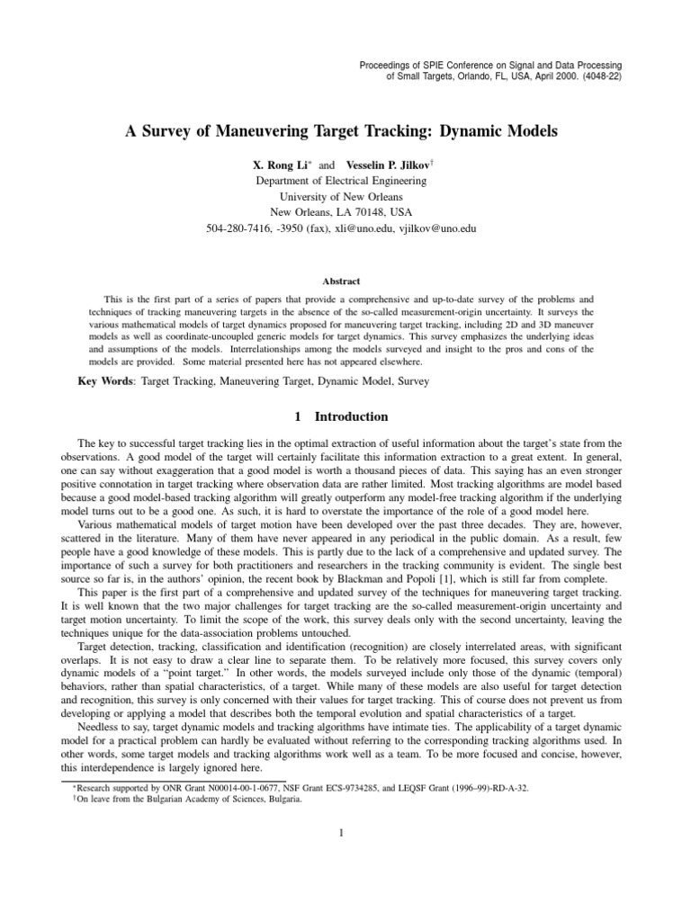 A Survey of Maneuvering Target Tracking: Dynamic Models | PDF