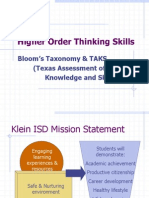 Higher Order Thinking Skills: Bloom's Taxonomy & TAKS (Texas Assessment of Knowledge and Skills)