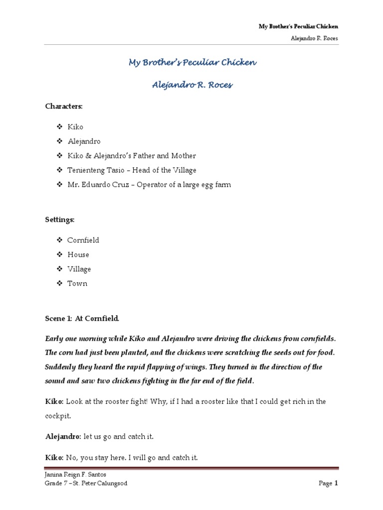 My Brother's Peculiar Chicken PDF Rooster Chicken