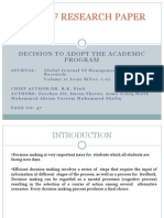 Title of Research Paper: Decision To Adopt The Academic Program