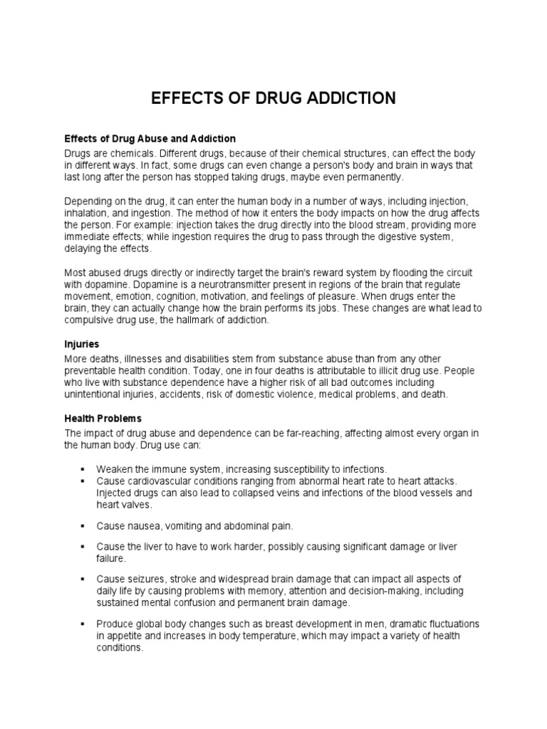 Effects of Drug Abuse and Addiction Substance Abuse Substance