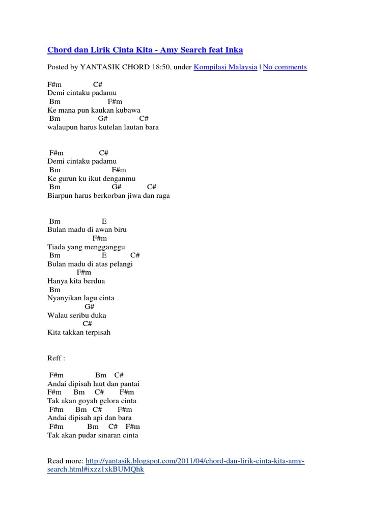 Chord Dan Lirik Cinta Kita
