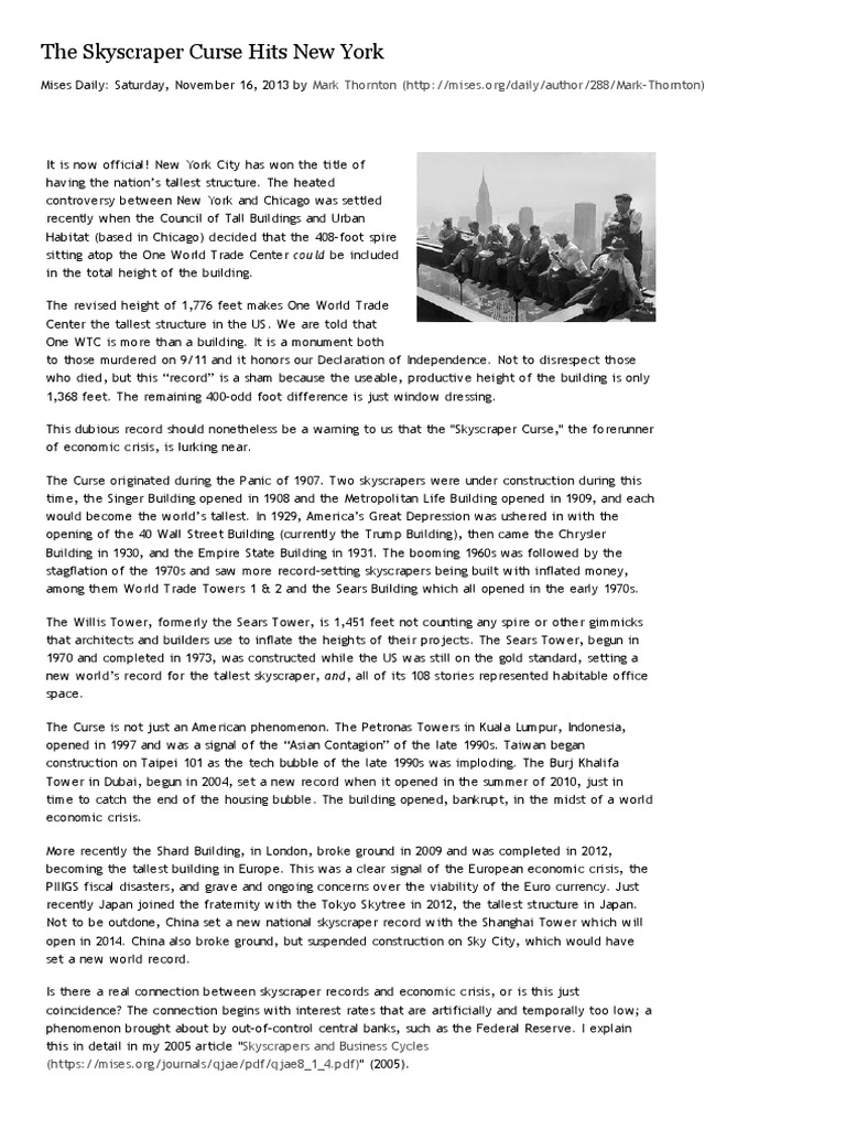 The Skyscraper Curse Hits New York Pdf Economics Macroeconomics