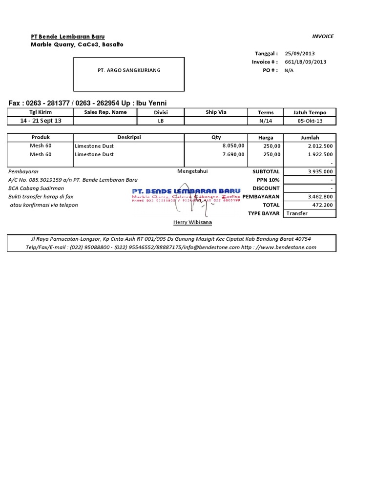 Invoice Argo, Revisi PDF