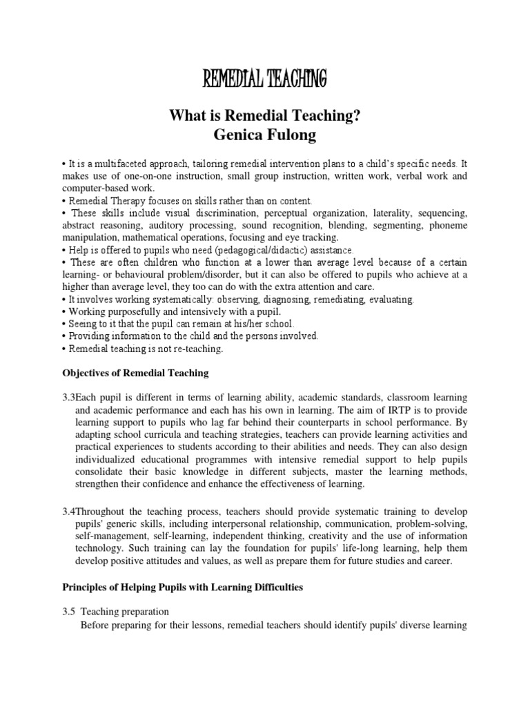 Remedial Teaching | Individualized Education Program | Learning
