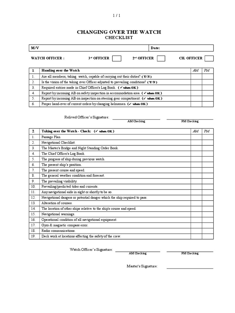 Watch Change Checklist for Officers | PDF