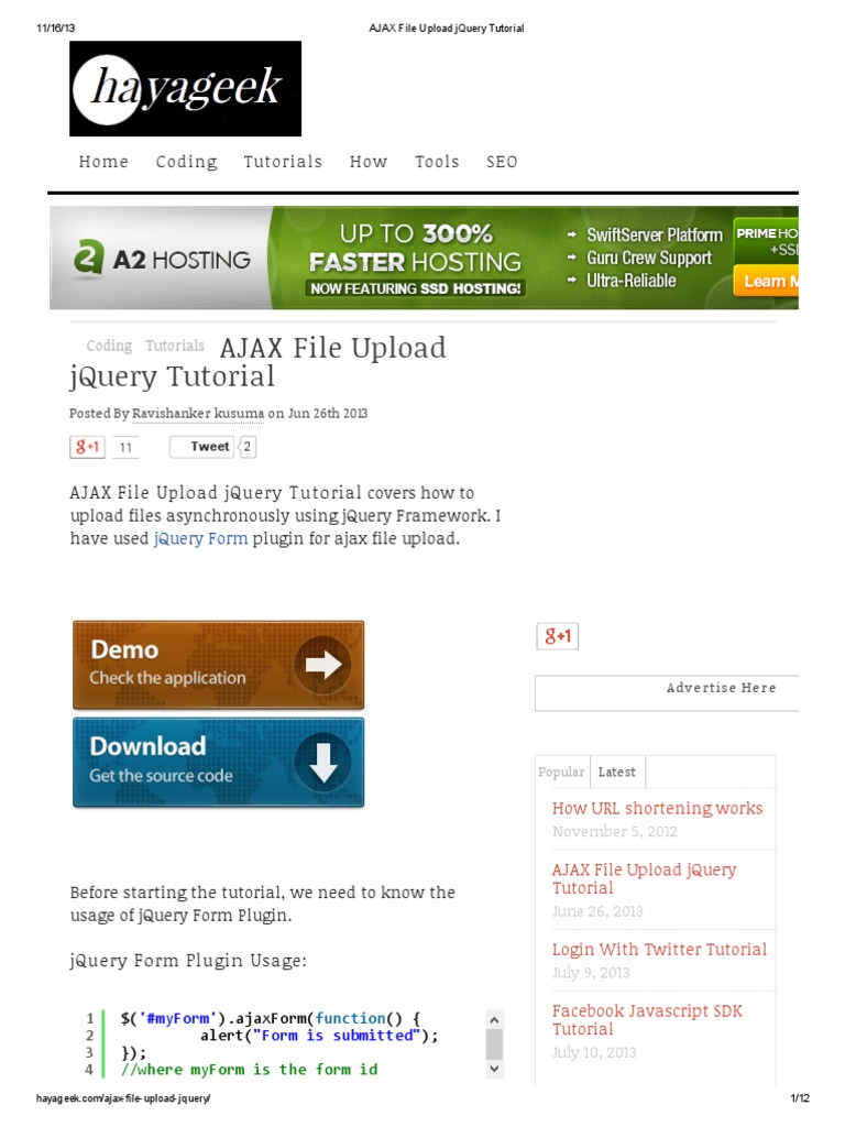 AJAX File Upload Jquery Tutorial | PDF | J Query | Ajax (Programming)