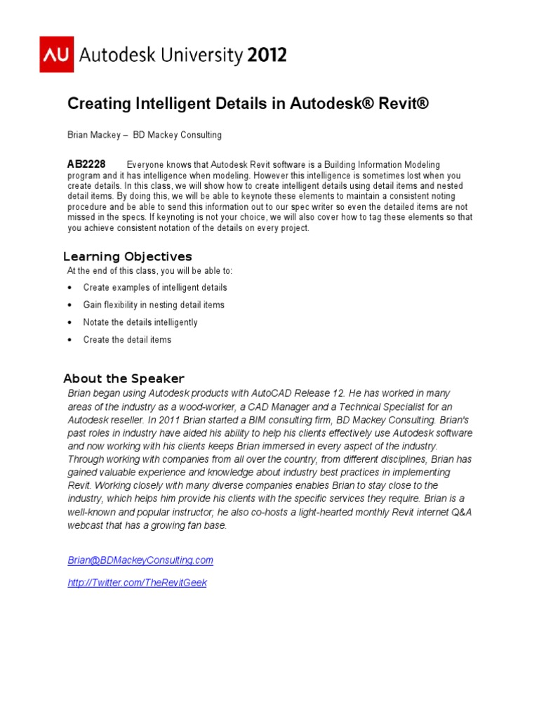 Creating Intelligent Details in Autodesk Revit | PDF | Tag (Metadata ...
