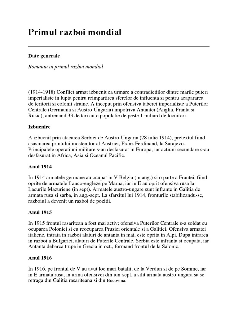 Primul Razboi Mondial PDF