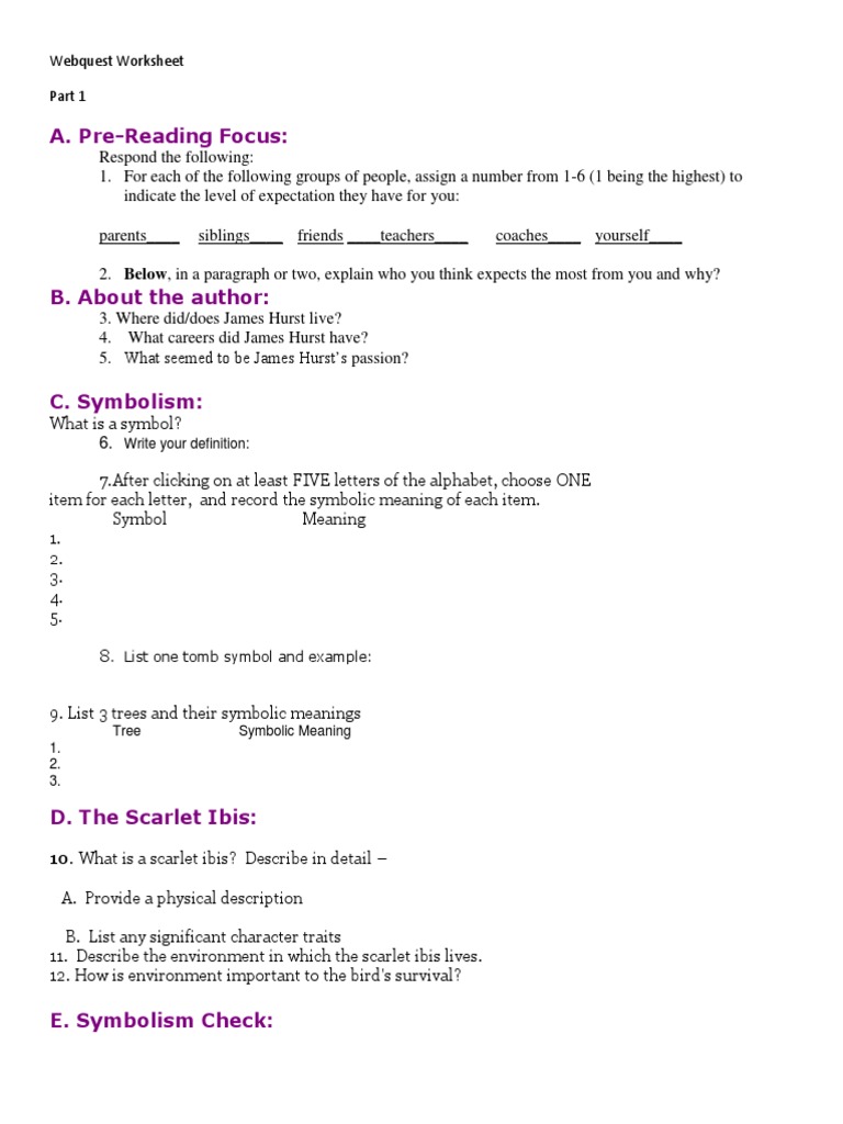 The Scarlet Ibis Pdf Answer Key - slidesharedocs
