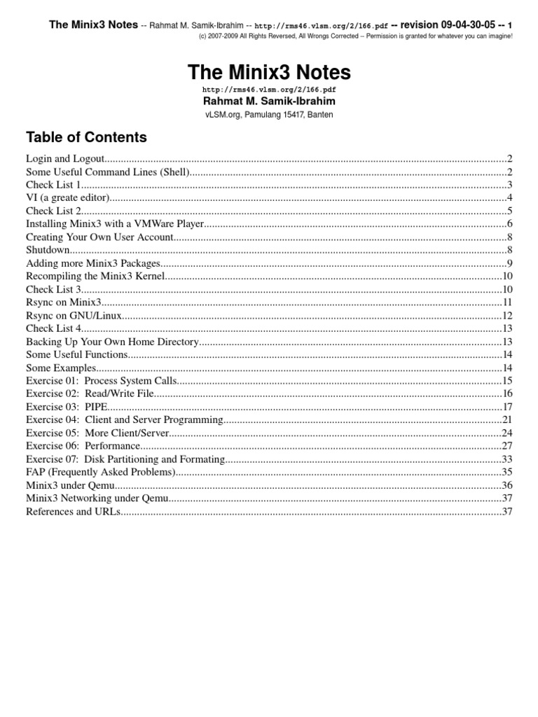 Minix3 Installation and Command Guide | PDF | Secure Shell | Computer File