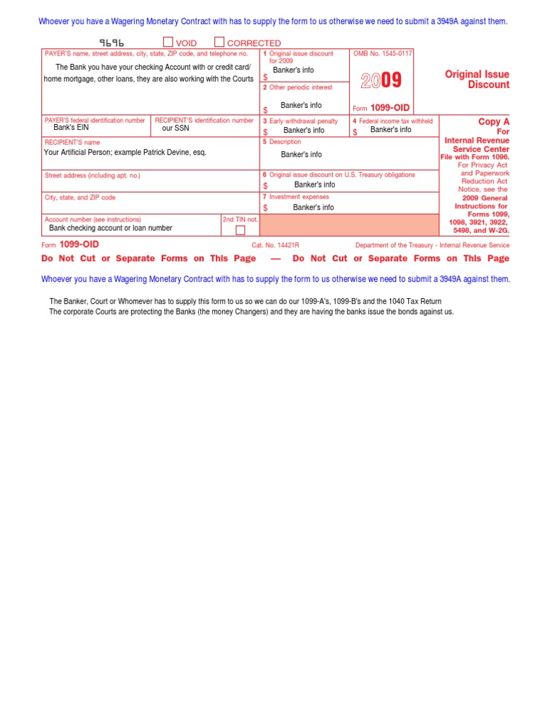 1099 Oid Template That Has To Be Supplied To Us Irs Tax Forms Taxation