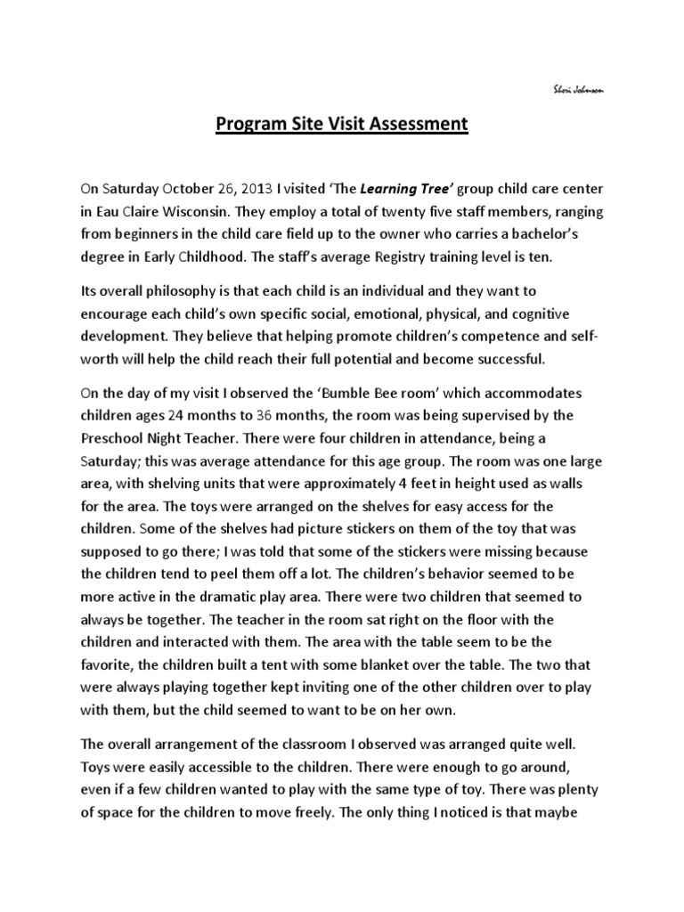 Program Site Visit Assessment For The Learning Tree - Prac 1 | PDF ...