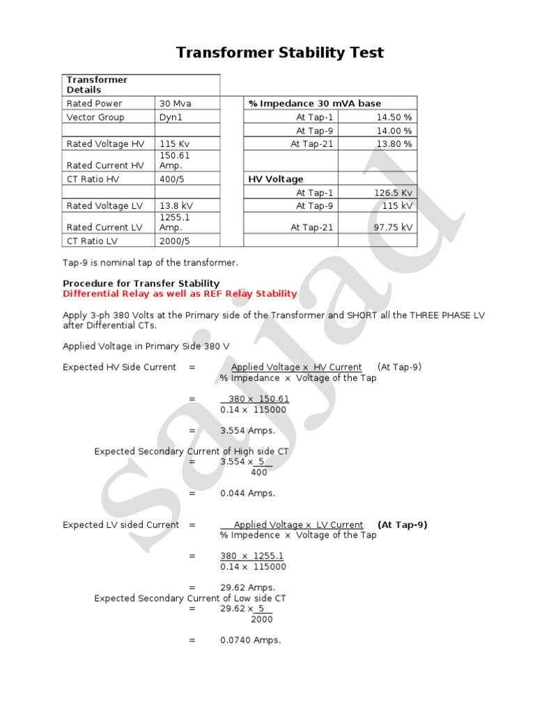 Transformer Stability Test | PDF | Transformer | Magnetic Devices