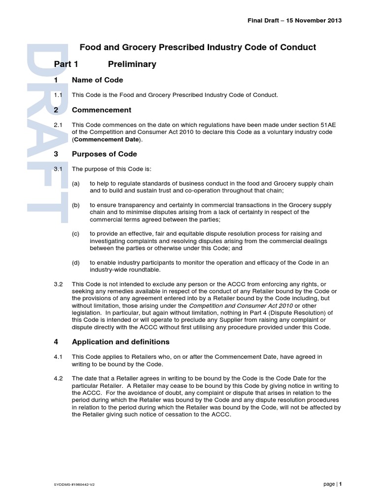 Food and Grocery Code of Conduct | PDF | Mediation | Arbitration