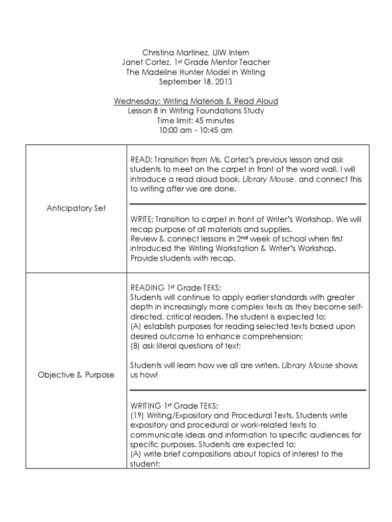 Reading/Writing Lesson Plan | PDF | Reading (Process) | Reading ...