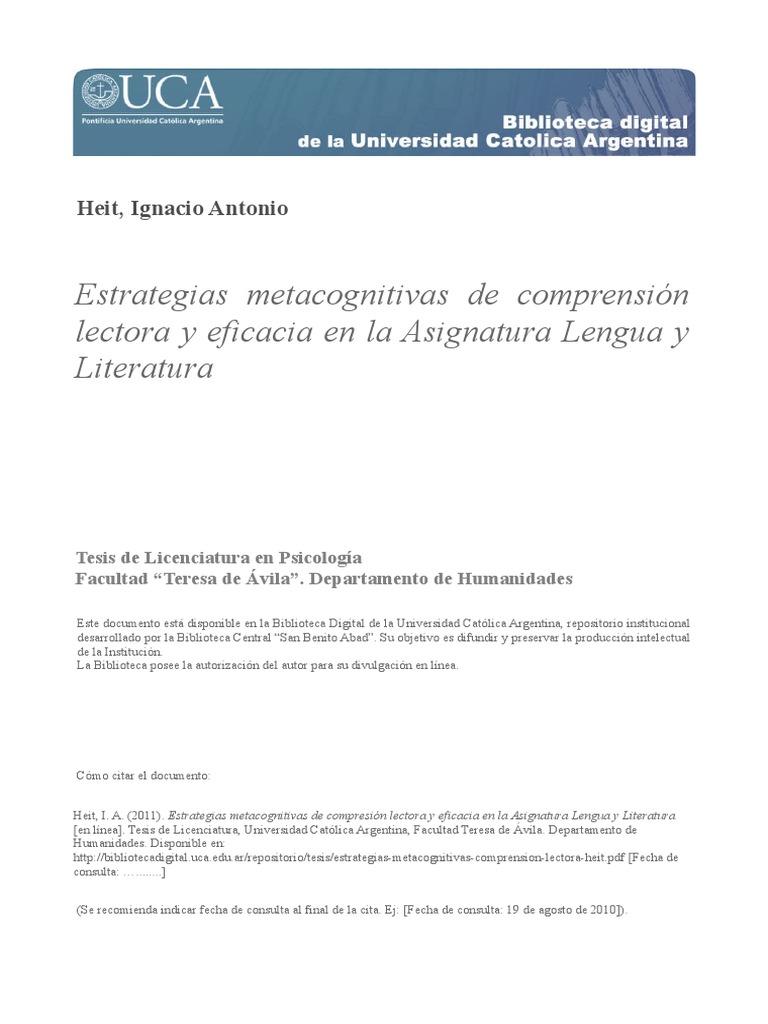 Eficacia de Estrategias Metacognitivas en Lectura | PDF | Lectura ...