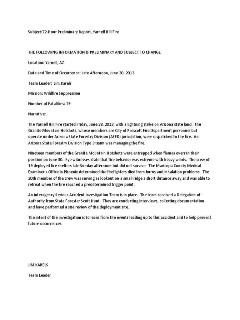 72 Hour Preliminary Report, Yarnell Hill Fire PDF