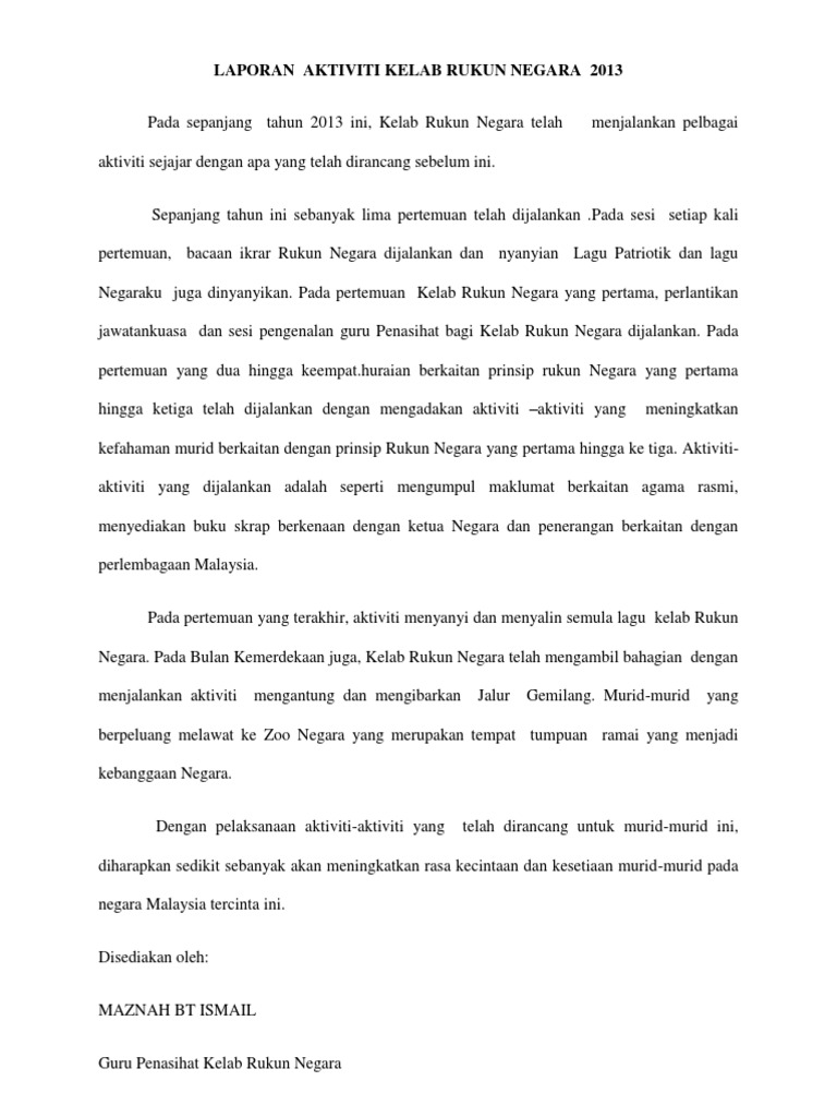 Laporan Aktiviti Kelab Rukun Negara Penggal 1