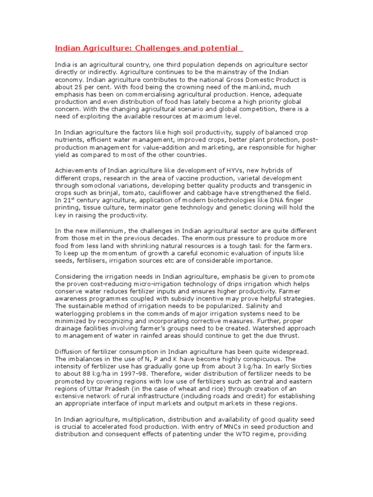 Challenges in Indian Agriculture 2025 | PDF | Agriculture | Foods