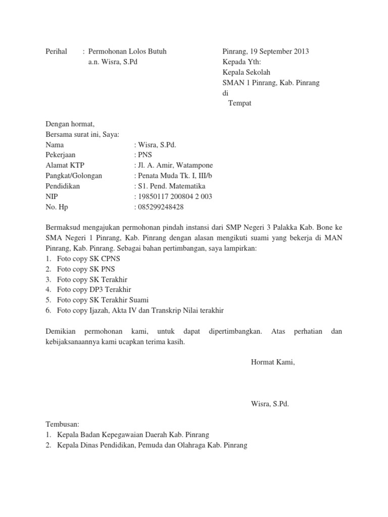 Format Surat Lolos Butuh Docx