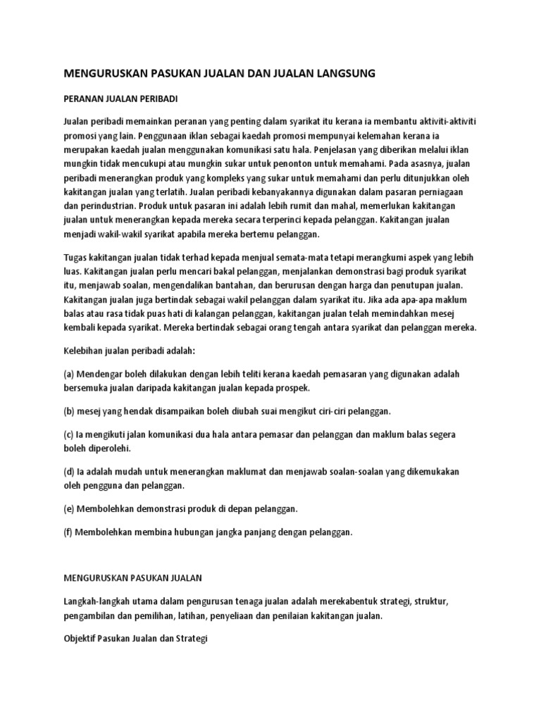 Menguruskan Pasukan Jualan Dan Jualan Langsung Pdf